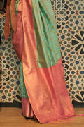 Green And Peach Kanjivaram Saree