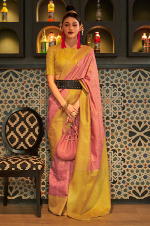 Peach And Yellow Kanjivaram Saree