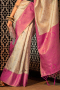 Beige And Pink Kanjivaram Saree