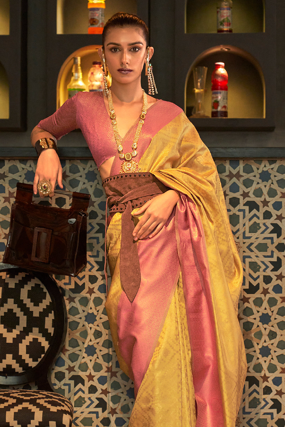 Bridal Kanjivaram Silk Saree- Gold Pink – My Clothing Treasure