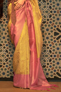 Yellow And Peach Kanjivaram Saree