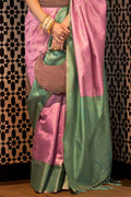 Lilac And Green Kanjivaram Saree