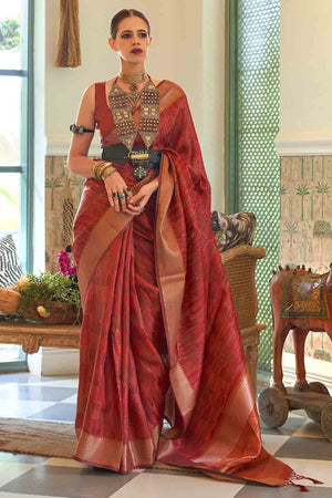 Brick Red Organza Saree