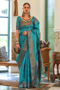 Teal Blue Organza Saree