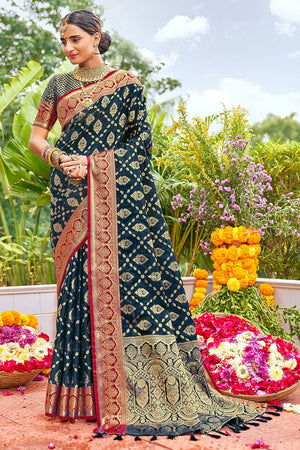 Navy Blue Banarasi Saree