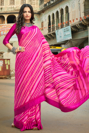 Hot Pink Leheriya Saree