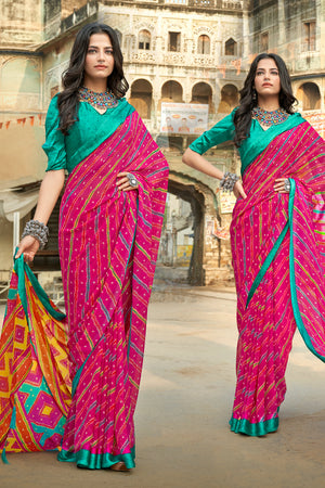 Magenta Pink Leheriya Saree