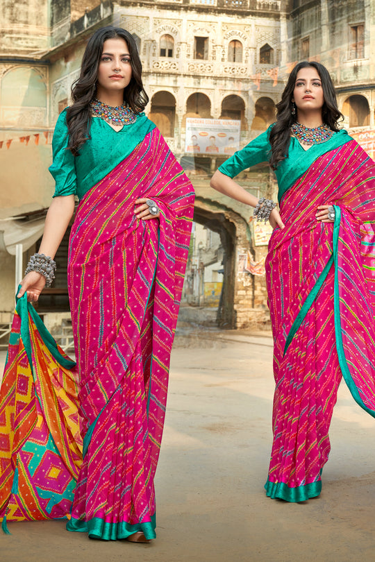 pink leheriya saree