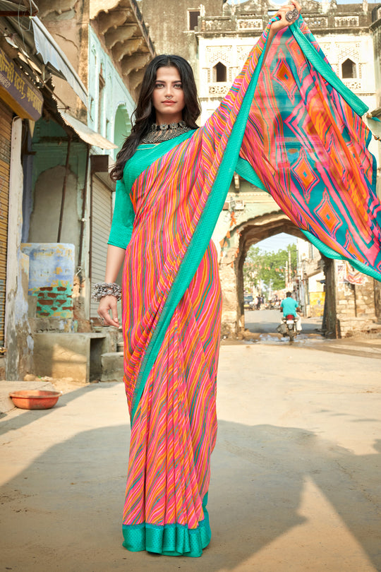 peach leheriya saree