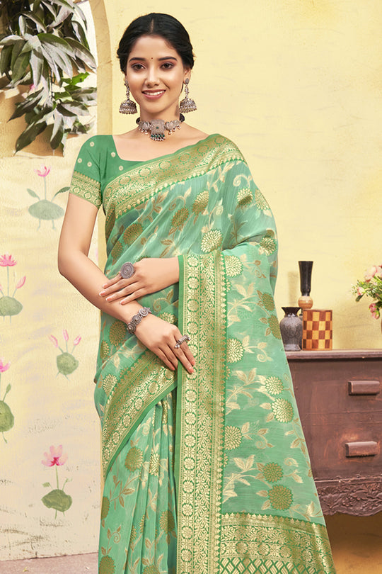 Pistachio Green Cotton Saree