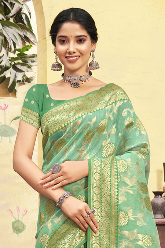 Pistachio Green Cotton Saree