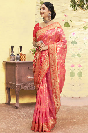 Pink And Red Cotton Saree
