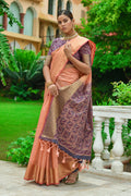 Cantaloupe Orange Linen Blend Cotton Saree