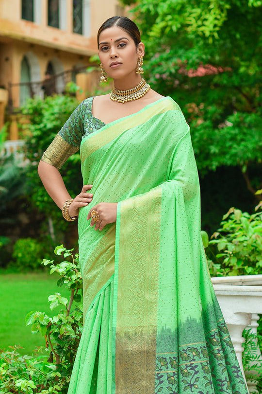 Pista Green Linen Blend Cotton Saree