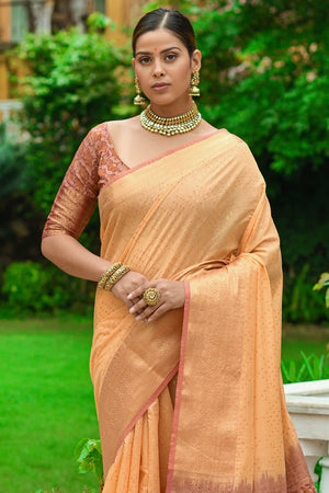 Canary Yellow Linen Blend Cotton Saree