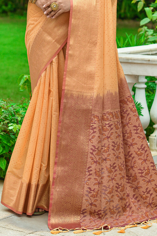 Canary Yellow Linen Blend Cotton Saree