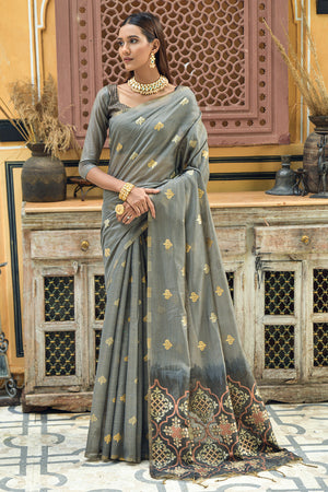 Pewter Grey Linen Blend Saree