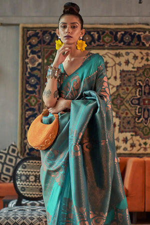 Teal Green Kanjivaram Silk saree