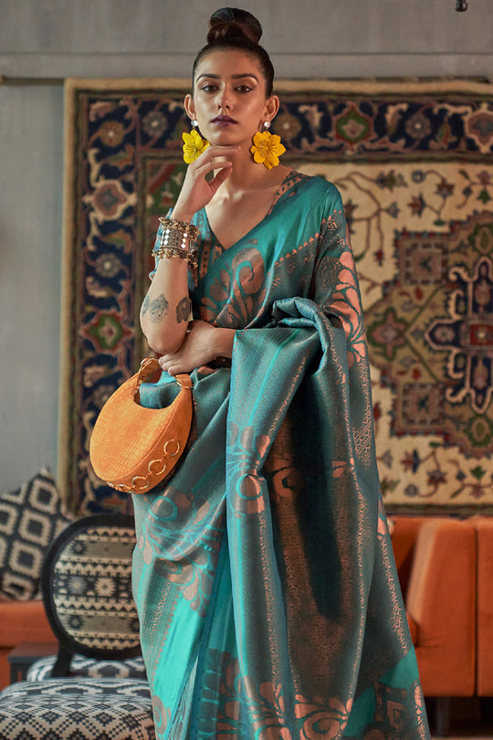 Teal Green Kanjivaram Silk saree