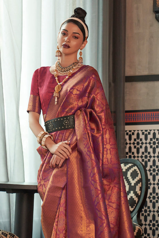 Brick Red Kanjivaram Saree