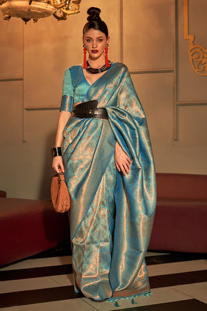 Teal Green Kanjivaram saree