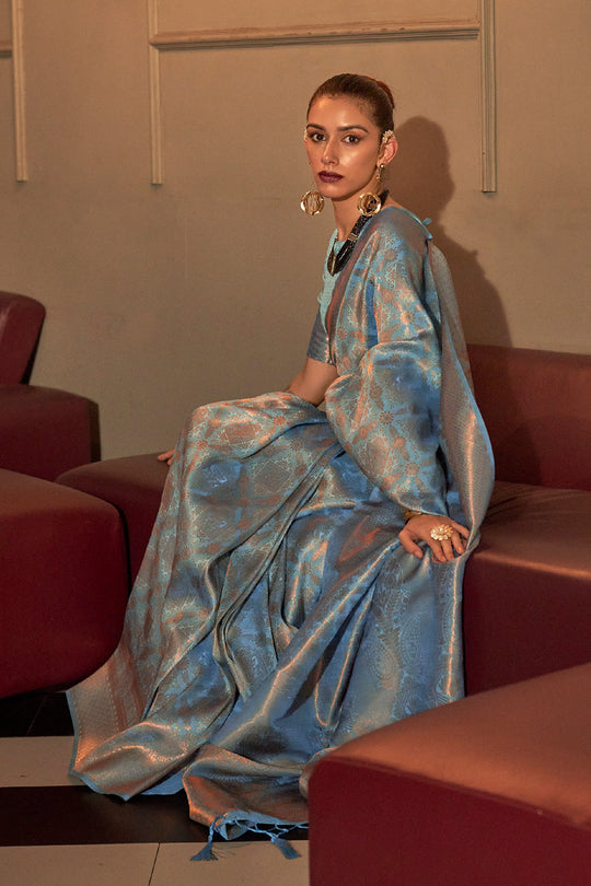 Cyan Blue Kanjivaram saree