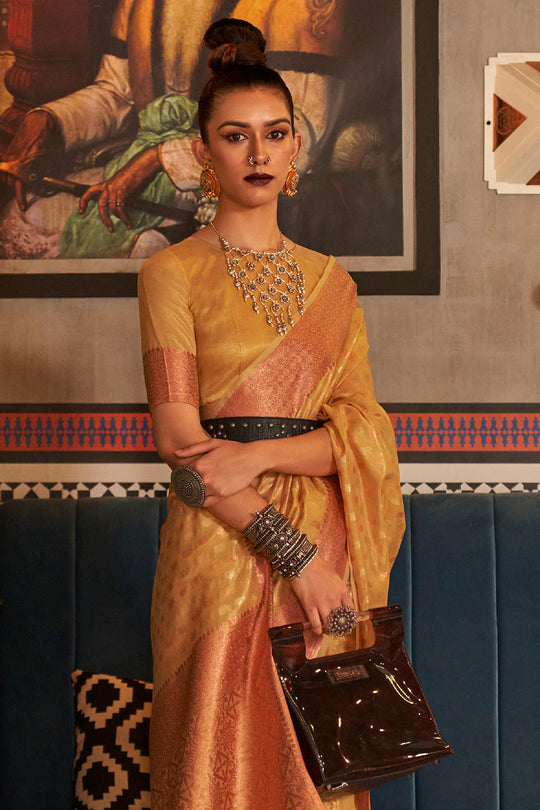Golden Yellow Kanjivaram saree