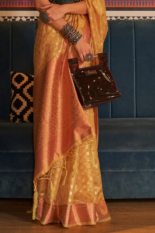 Golden Yellow Kanjivaram saree