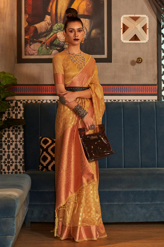 Golden Yellow Kanjivaram saree