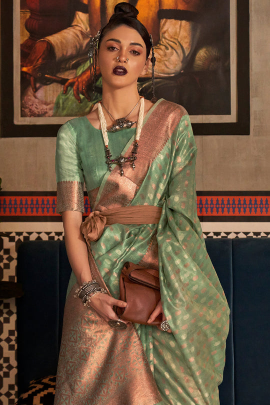 Green And Golden Kanjivaram saree