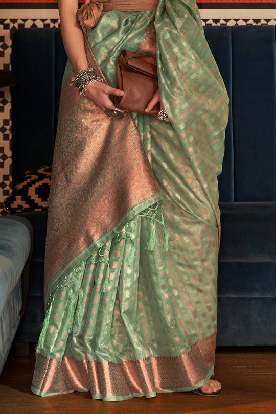 Green And Golden Kanjivaram saree