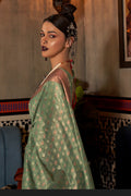 Green And Golden Kanjivaram saree