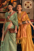 Green And Golden Kanjivaram saree