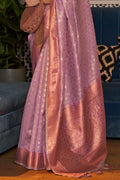 Lilac And Golden Kanjivaram saree