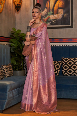 Lilac And Golden Kanjivaram saree