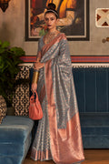 Grey And Golden Kanjivaram saree