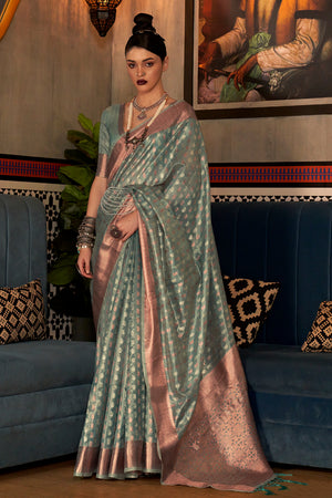 Green And Golden Kanjivaram saree