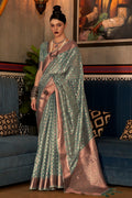 Green And Golden Kanjivaram saree