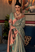 Green And Golden Kanjivaram saree