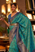 Pine Green And Blue Kanjivaram Saree