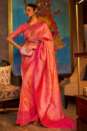 Peach And Pink Kanjivaram Saree