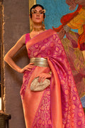 Magenta Pink And Peach Kanjivaram Saree