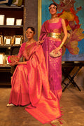 Magenta Pink And Peach Kanjivaram Saree