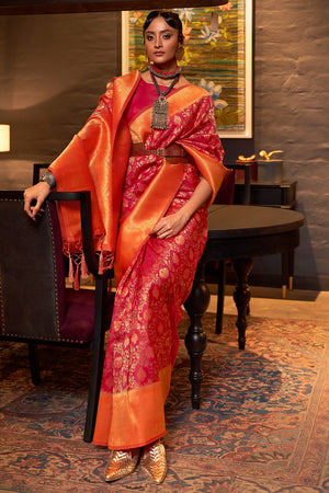 Red And Orange Kanjivaram Saree