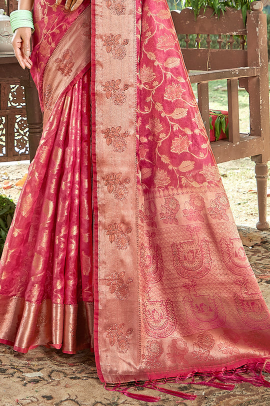 Thulian Pink Organza Saree