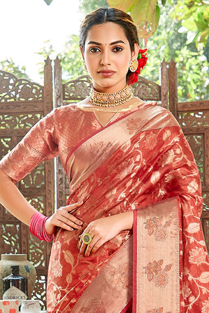 Brick Red Organza Saree