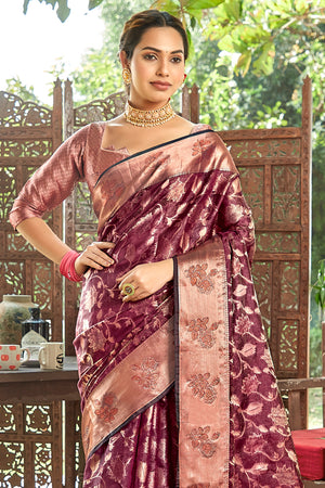 Dark Wine Organza Saree