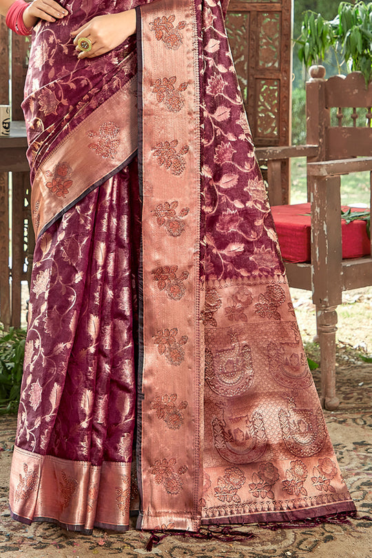 Dark Wine Organza Saree
