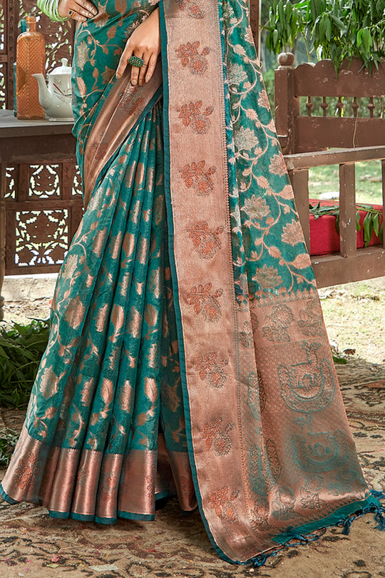 Seafoam Green Organza Saree