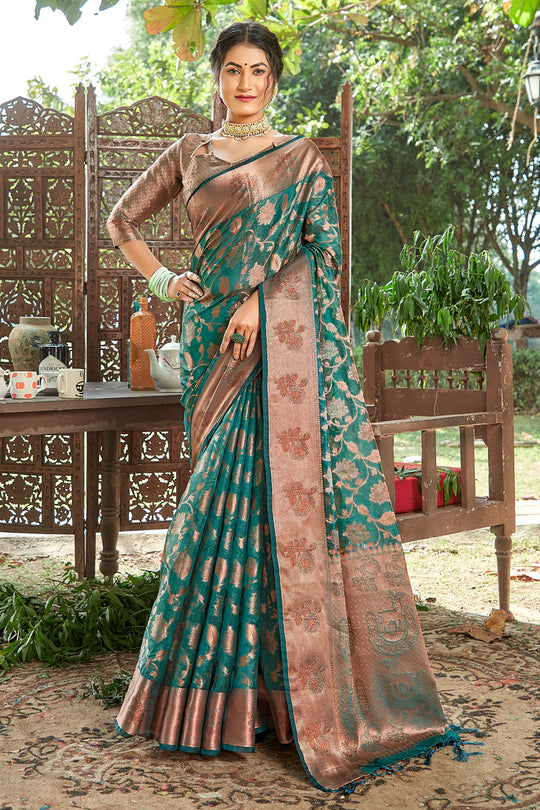 Seafoam Green Organza Saree